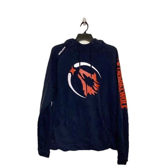 Bauer Ice Hockey Sweatshirt Mens Medium Black Red Wolf Lacrosse Hooded Pullover - Picture 1 of 11